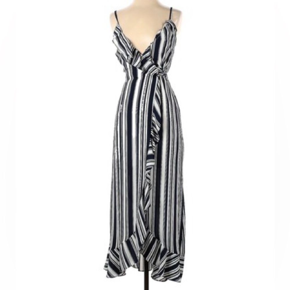 Aqua Black and White Striped Maxi Dress